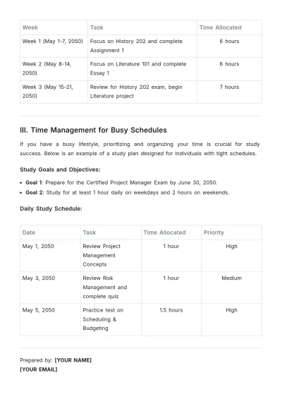 Free Effective Study Plan Guide Template to Edit Online