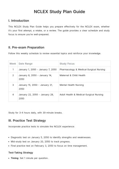 Free NCLEX Study Plan Guide Template to Edit Online