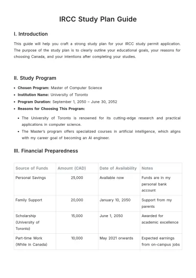 Free IRCC Study Plan Guide Template to Edit Online