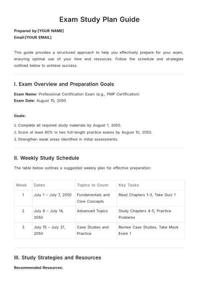 Free Exam Study Plan Guide Template to Edit Online