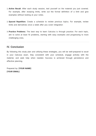 Free Subject-Specific Study Plan Guide Template to Edit Online