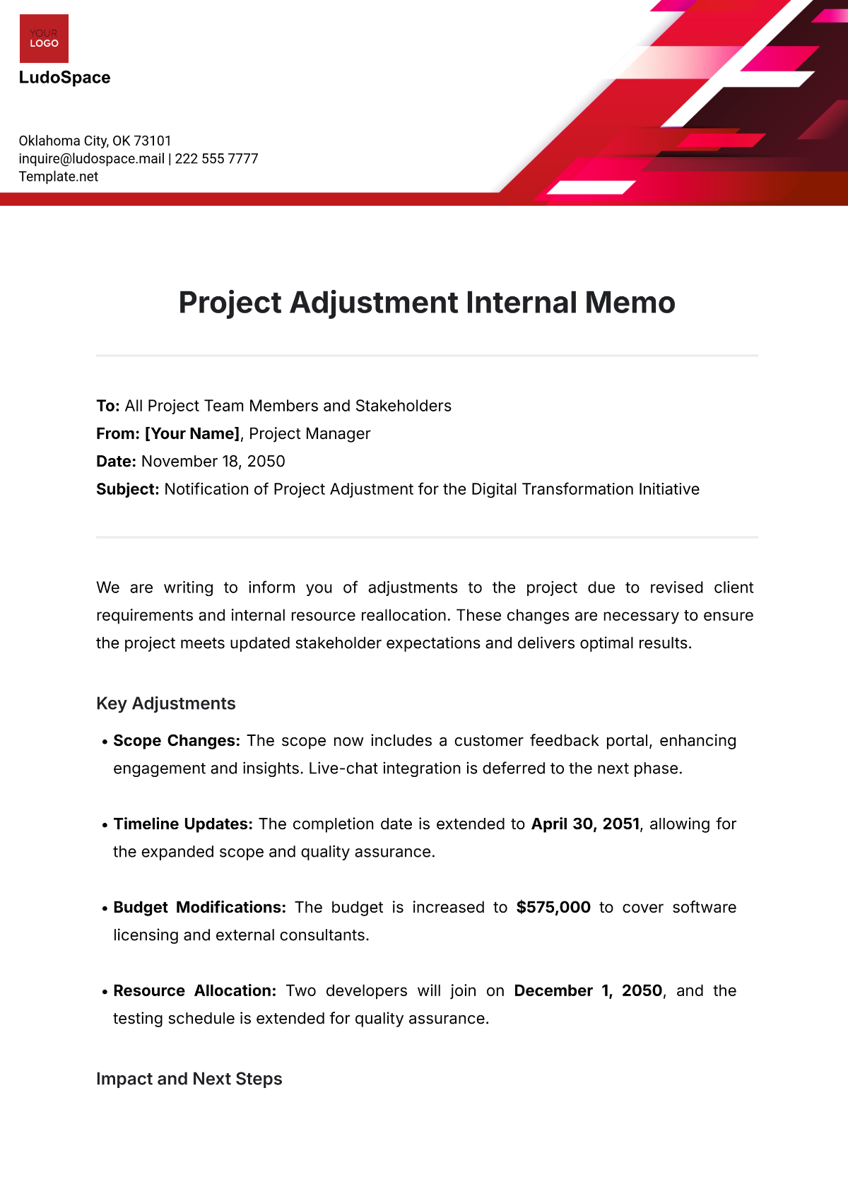 Project Adjustment Internal Memo Template - Edit Online & Download