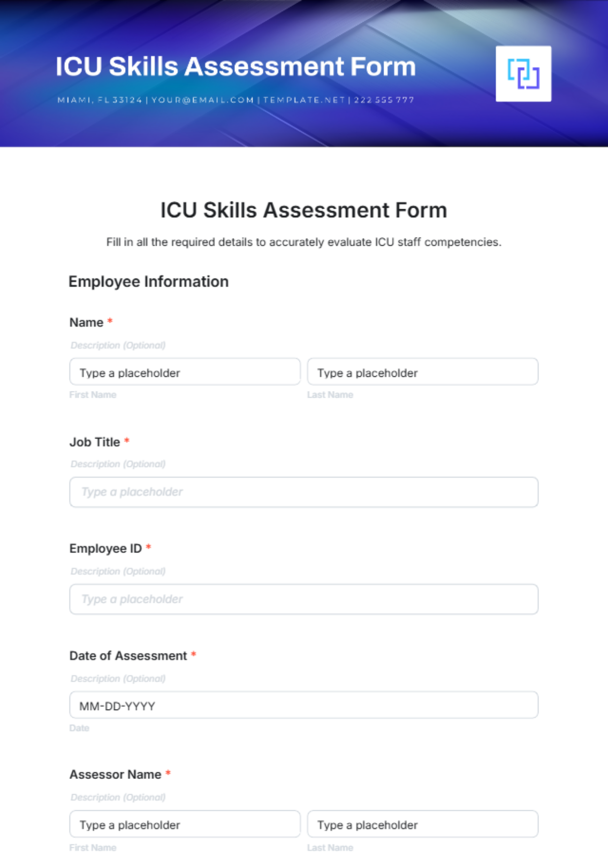 ICU Skills Assessment Form Template - Edit Online & Download