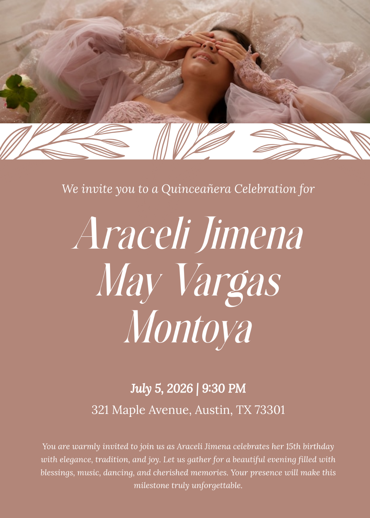 Free Editable Quinceañera Invitation Template to Edit Online