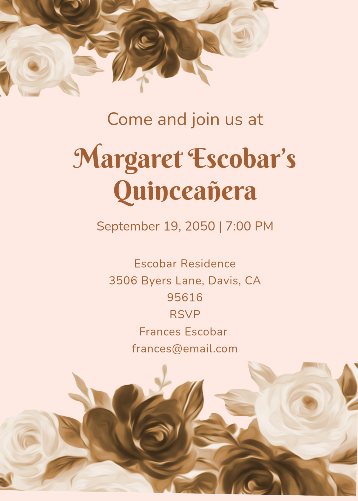 Rose Gold Quinceañera Invitation Template - Edit Online & Download