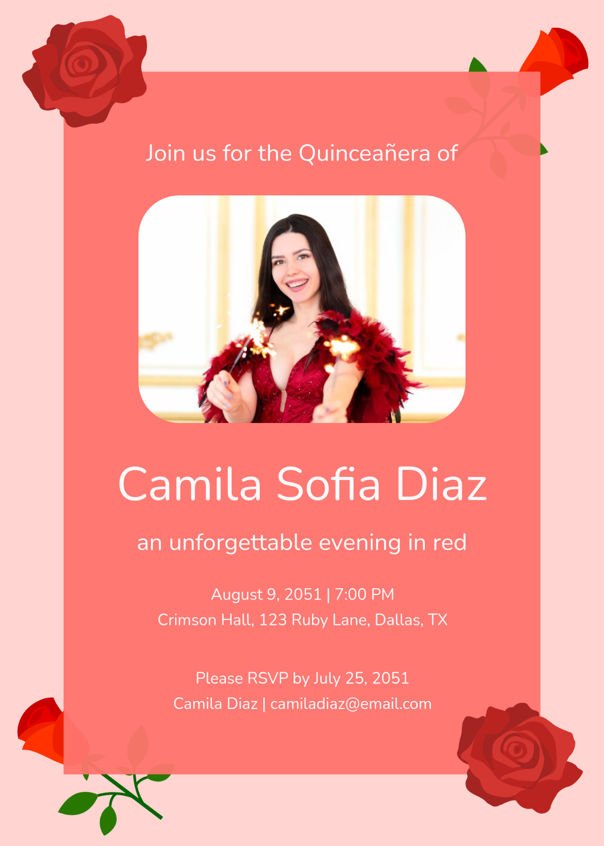 Red Background Quinceañera Invitation Template - Edit Online & Download