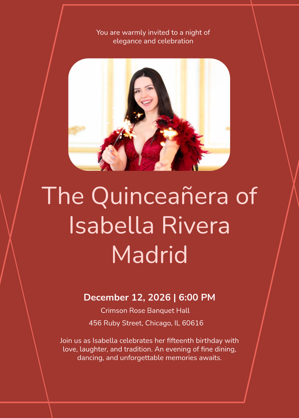 Free Red Background Quinceañera Invitation Template to Edit Online