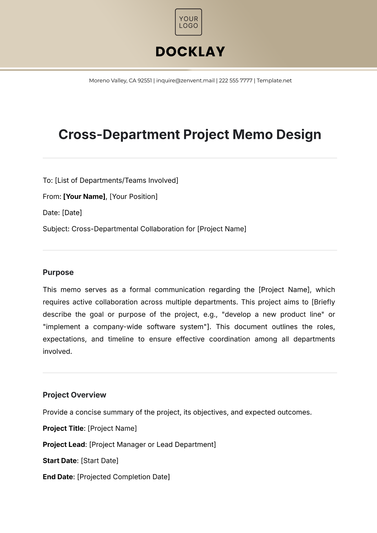 Cross-Department Project Memo Design Template - Edit Online & Download