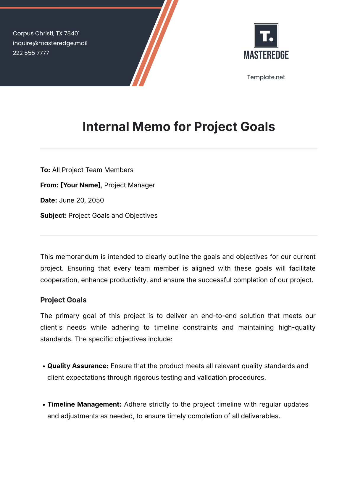 Internal Memo for Project Goals Template - Edit Online & Download