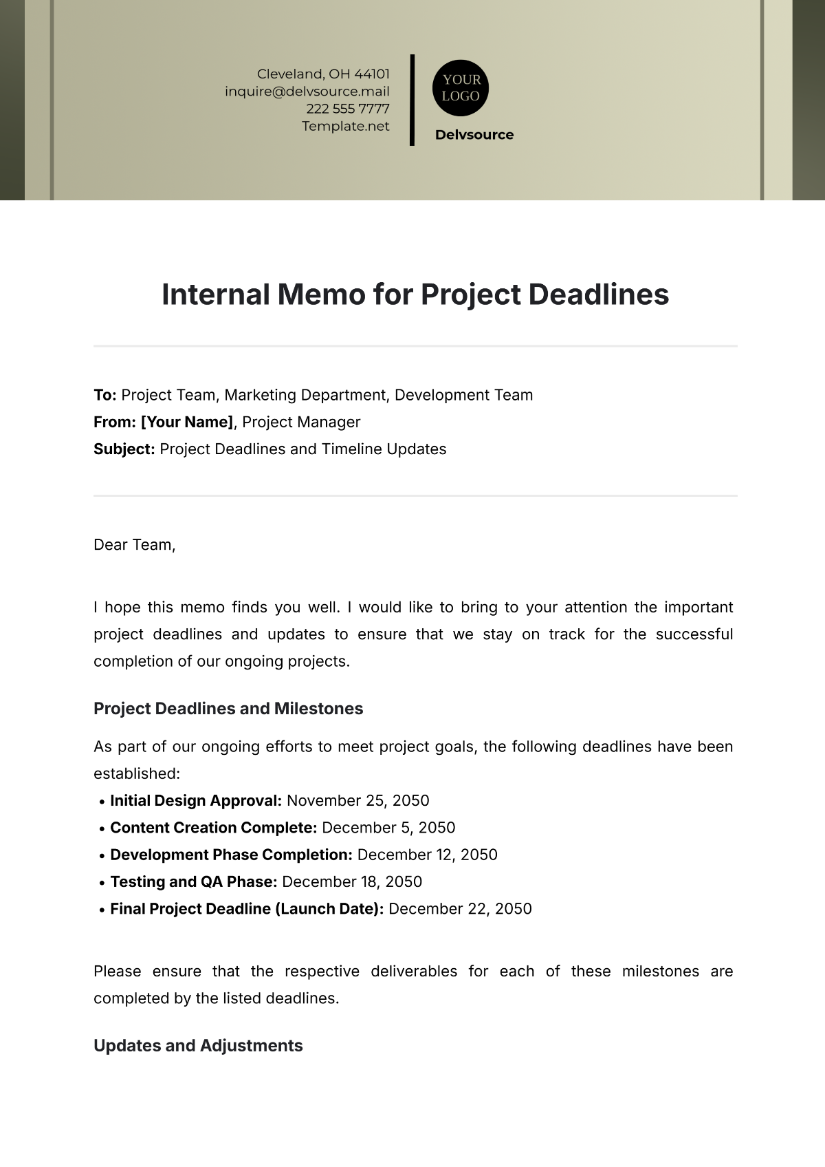 Internal Memo for Project Deadlines Template - Edit Online & Download