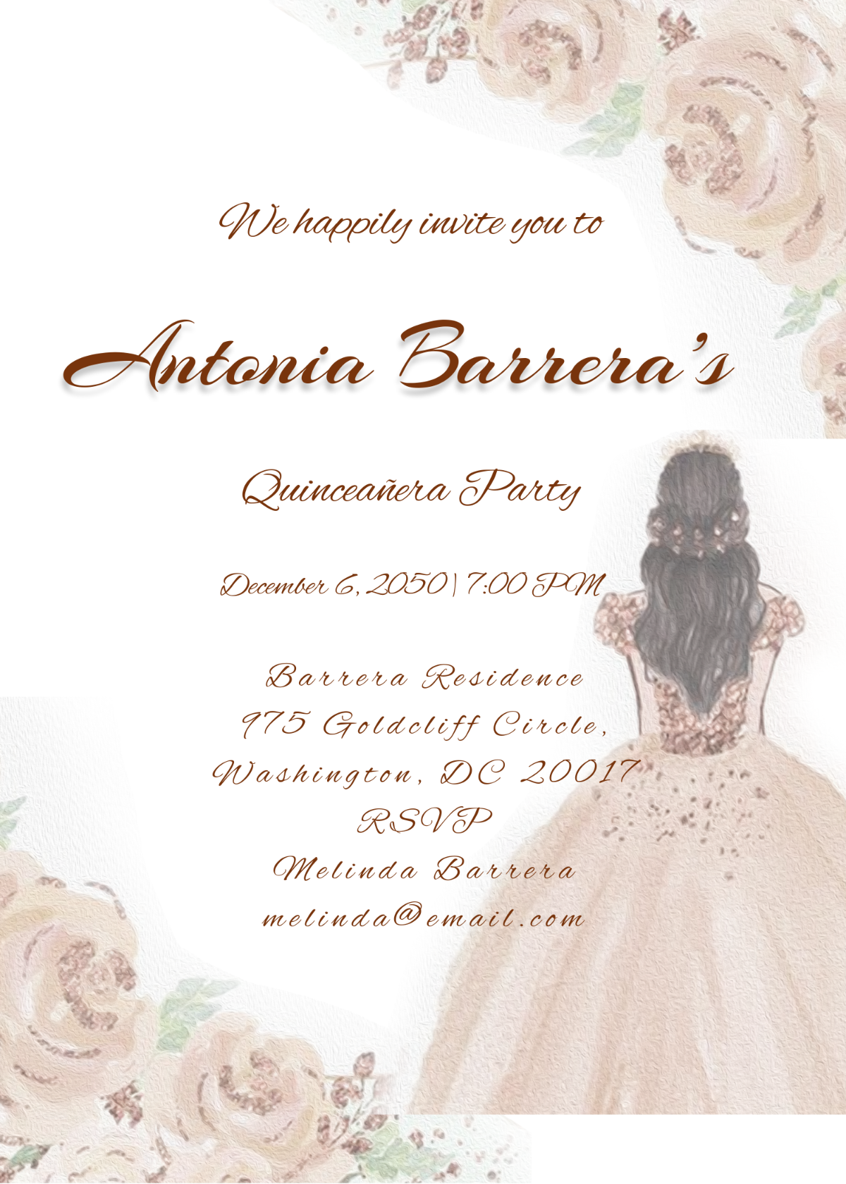 Beige Quinceañera Invitation Template - Edit Online & Download