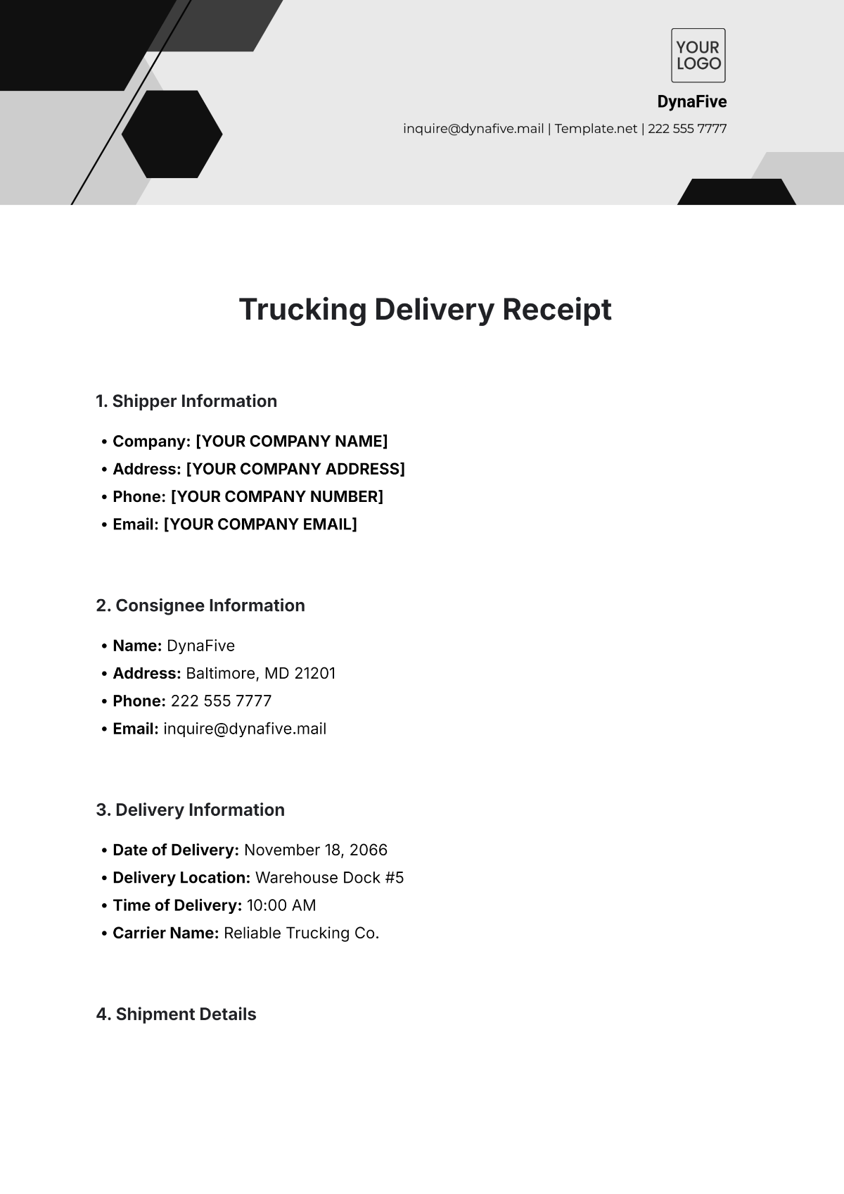 Trucking Delivery Receipt Template - Edit Online & Download