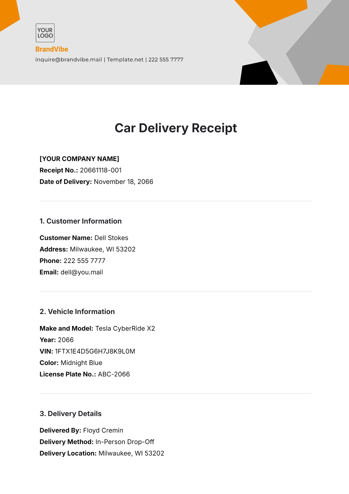 Car Delivery Receipt Template - Edit Online & Download