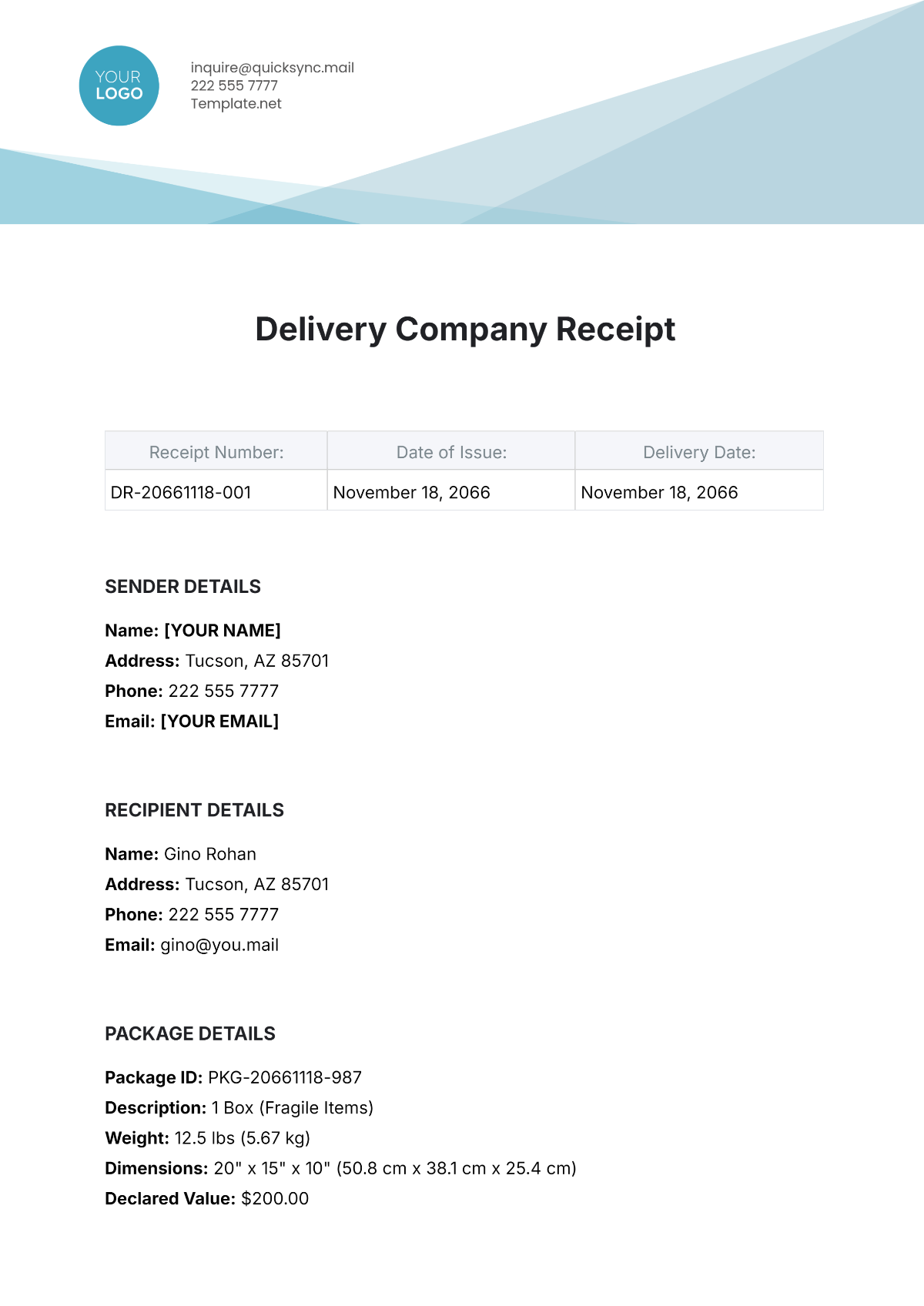 Delivery Company Receipt Template - Edit Online & Download