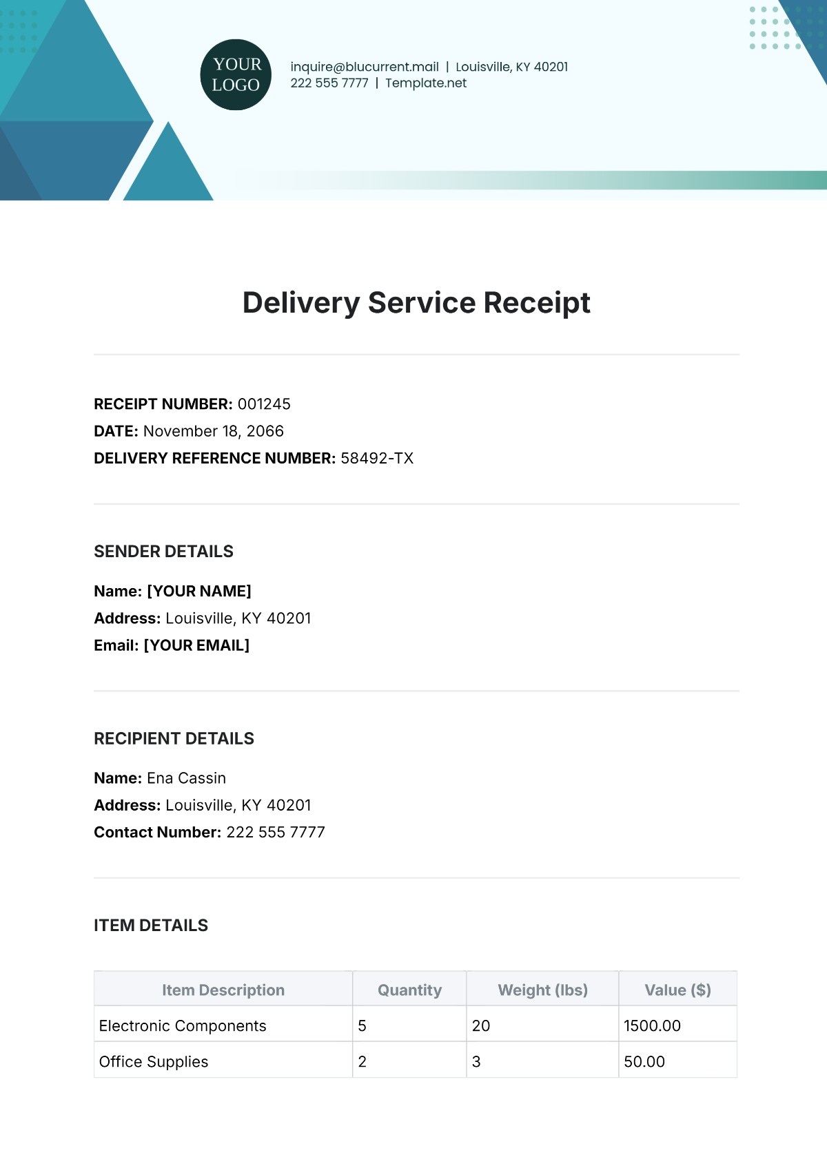 Delivery Service Receipt Template - Edit Online & Download