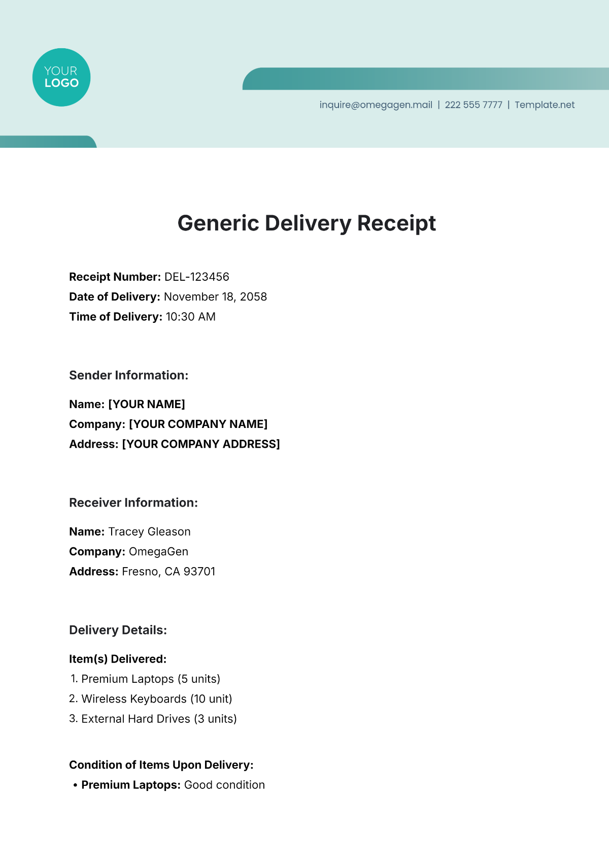 Generic Delivery Receipt Template - Edit Online & Download