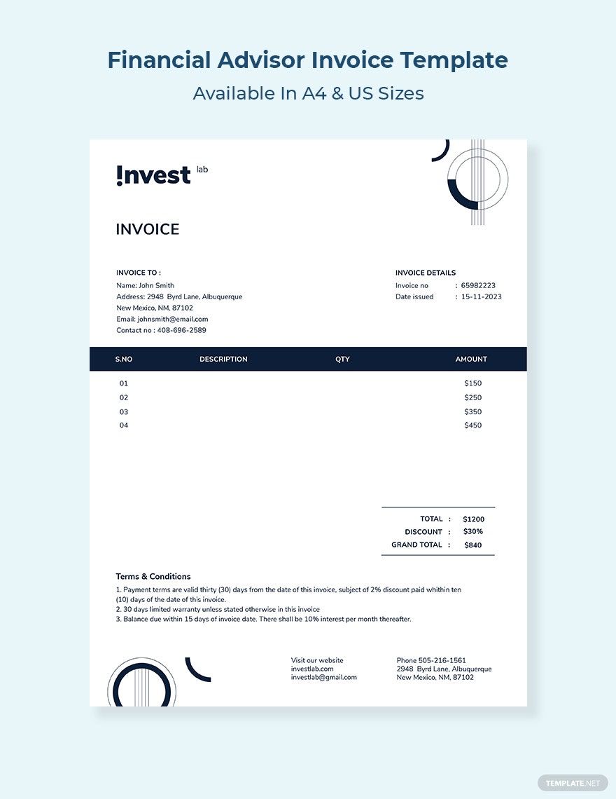 Financial Advisor Invoice Template