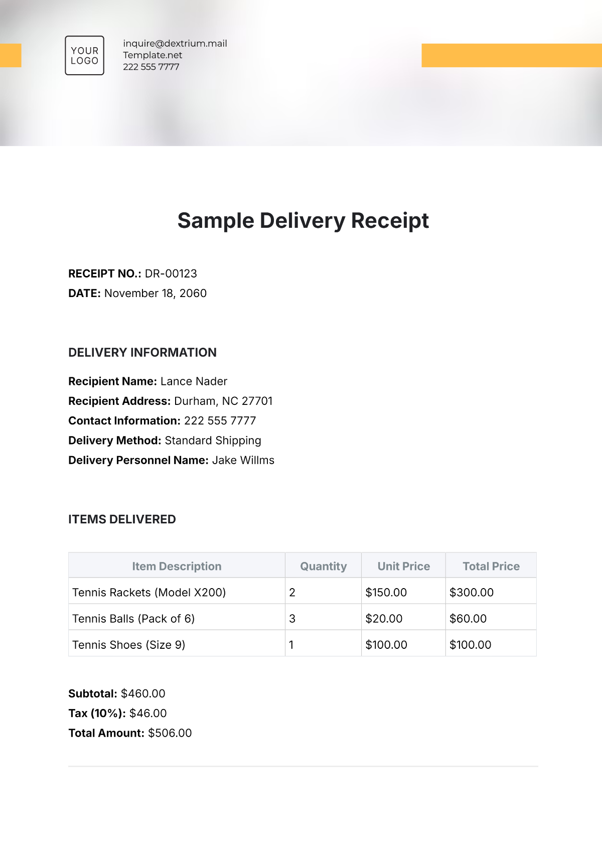 Sample Delivery Receipt Template - Edit Online & Download