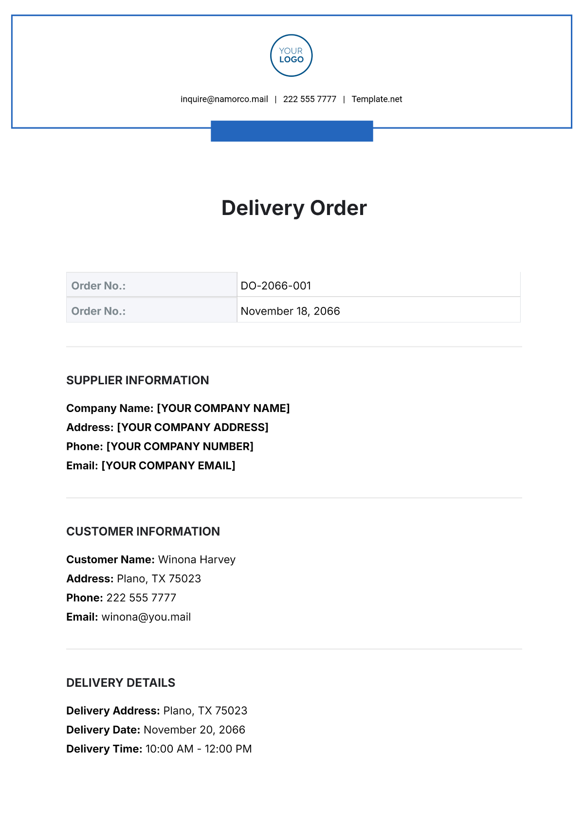 Delivery Order Template - Edit Online & Download