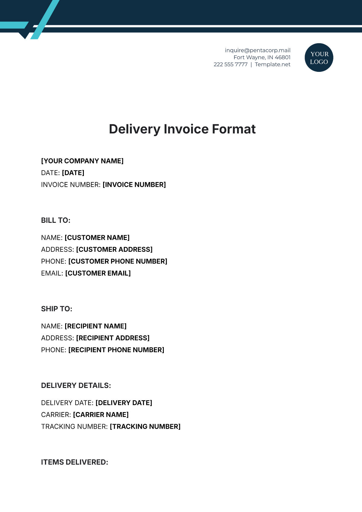 Delivery Invoice Format Template - Edit Online & Download