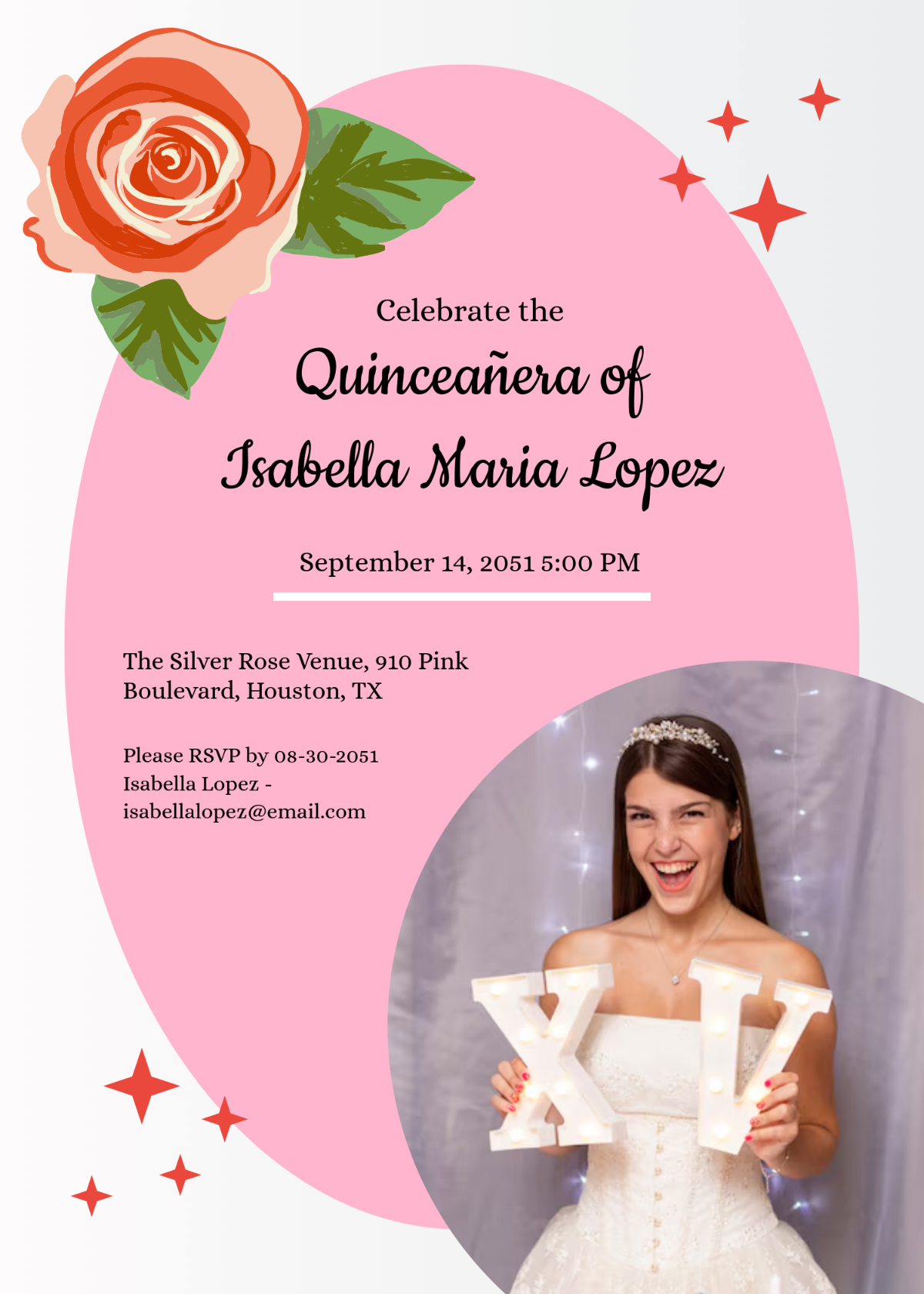 Pink and Silver Quincea%C3%B1era Invitation