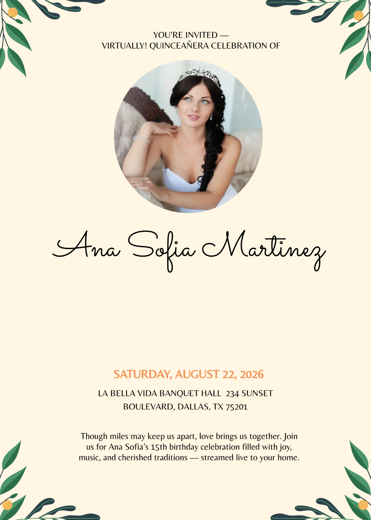 Free Online Quinceañera Invitation Template to Edit Online