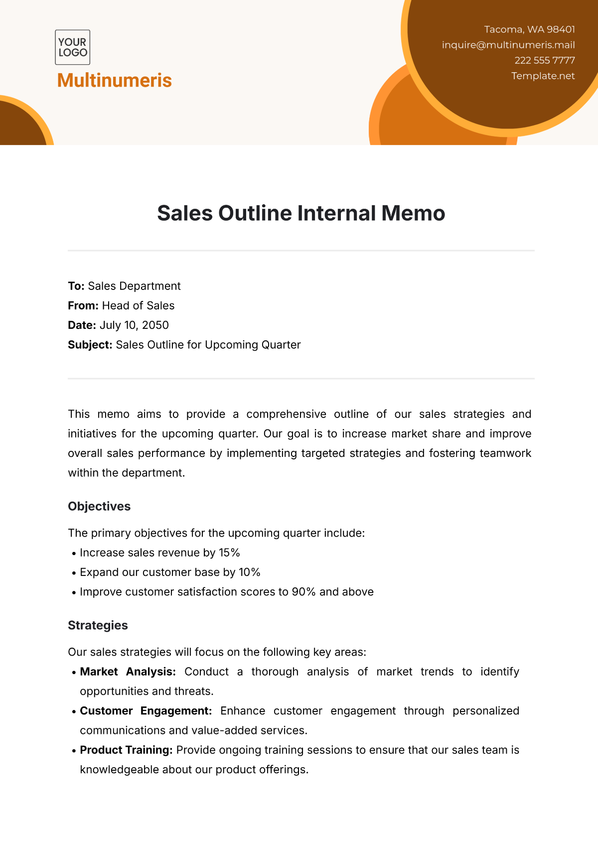 Sales Outline Internal Memo Template - Edit Online & Download