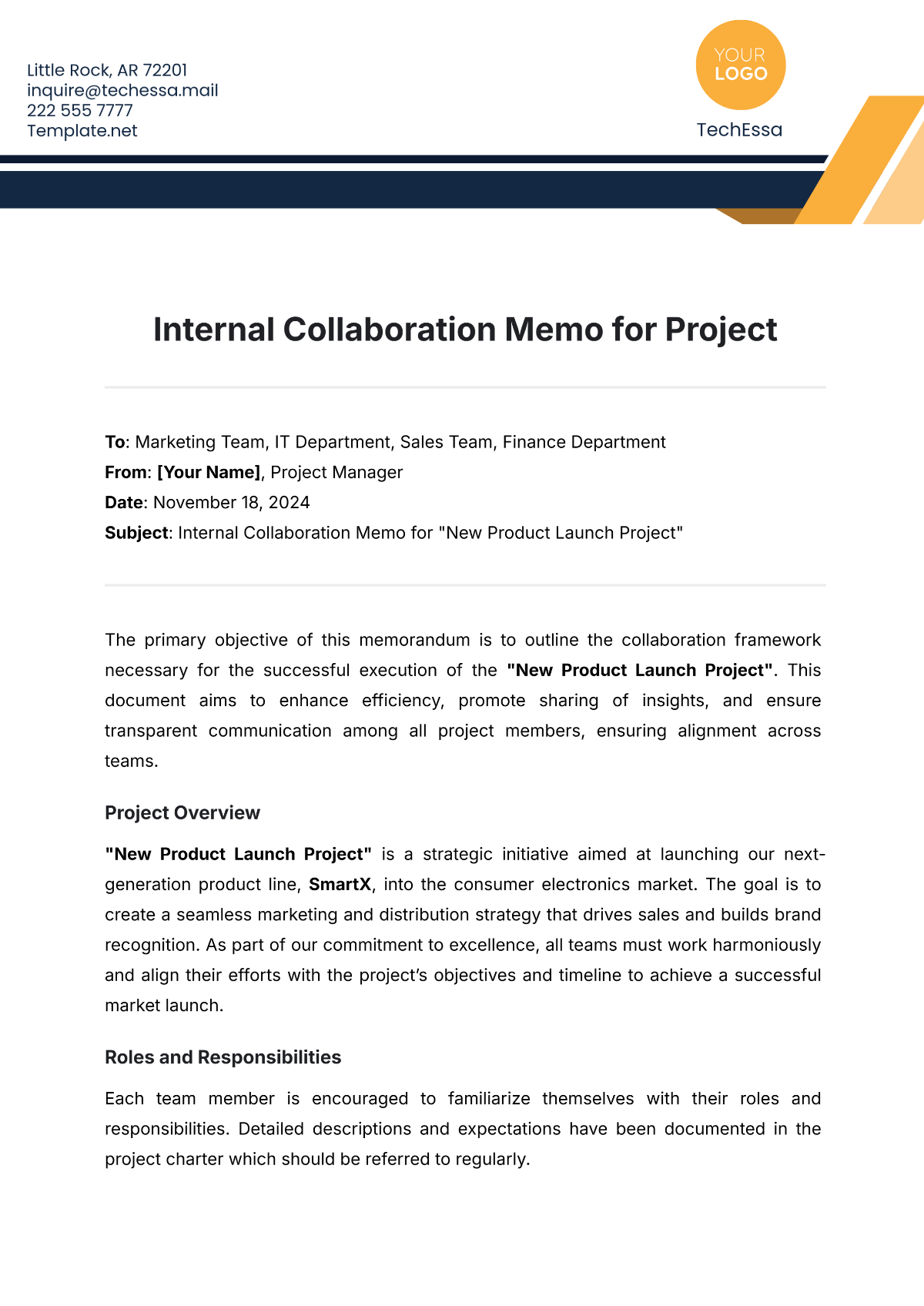 Internal Collaboration Memo for Project Template - Edit Online & Download