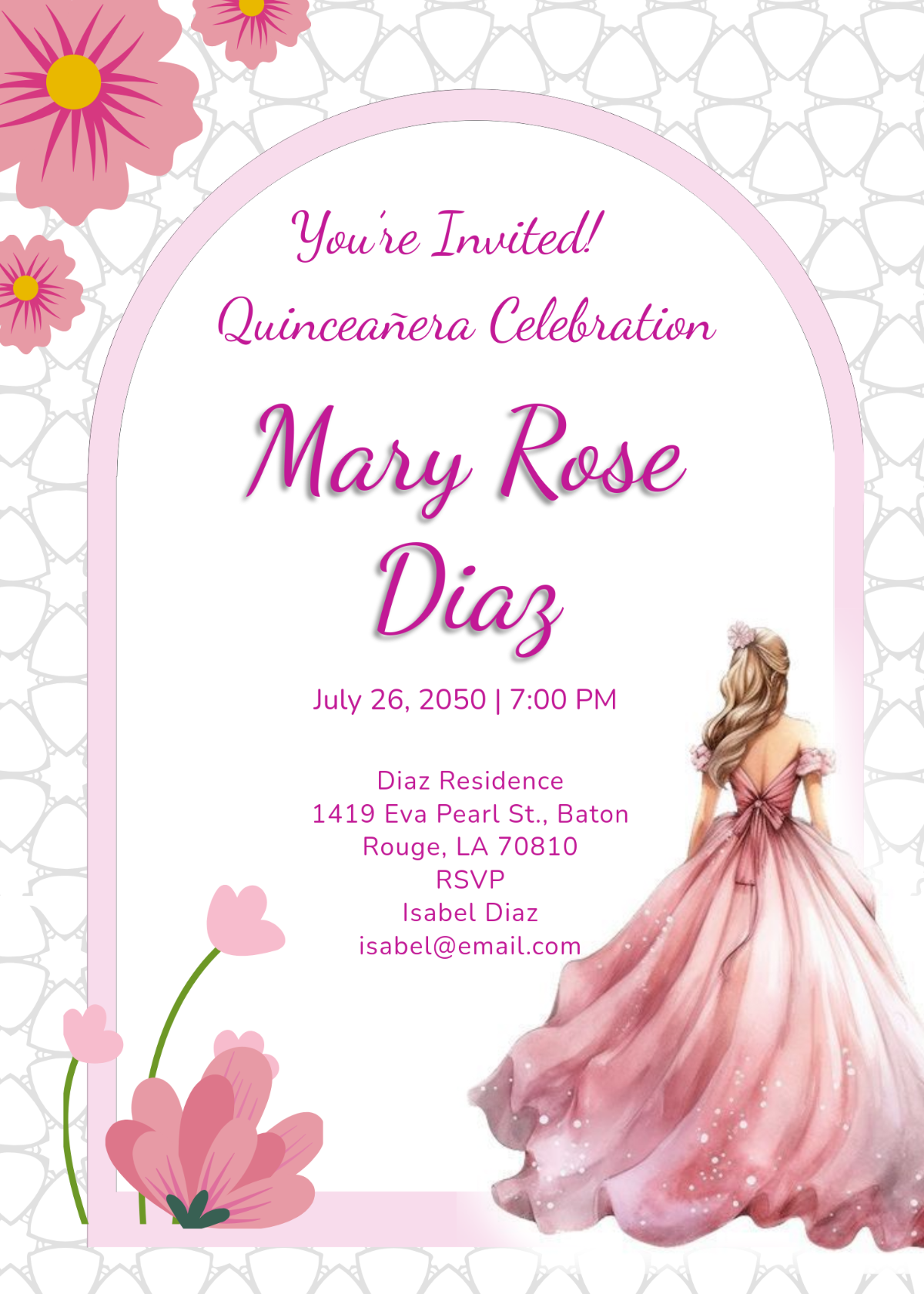 Rose Quinceañera Invitation Template - Edit Online & Download