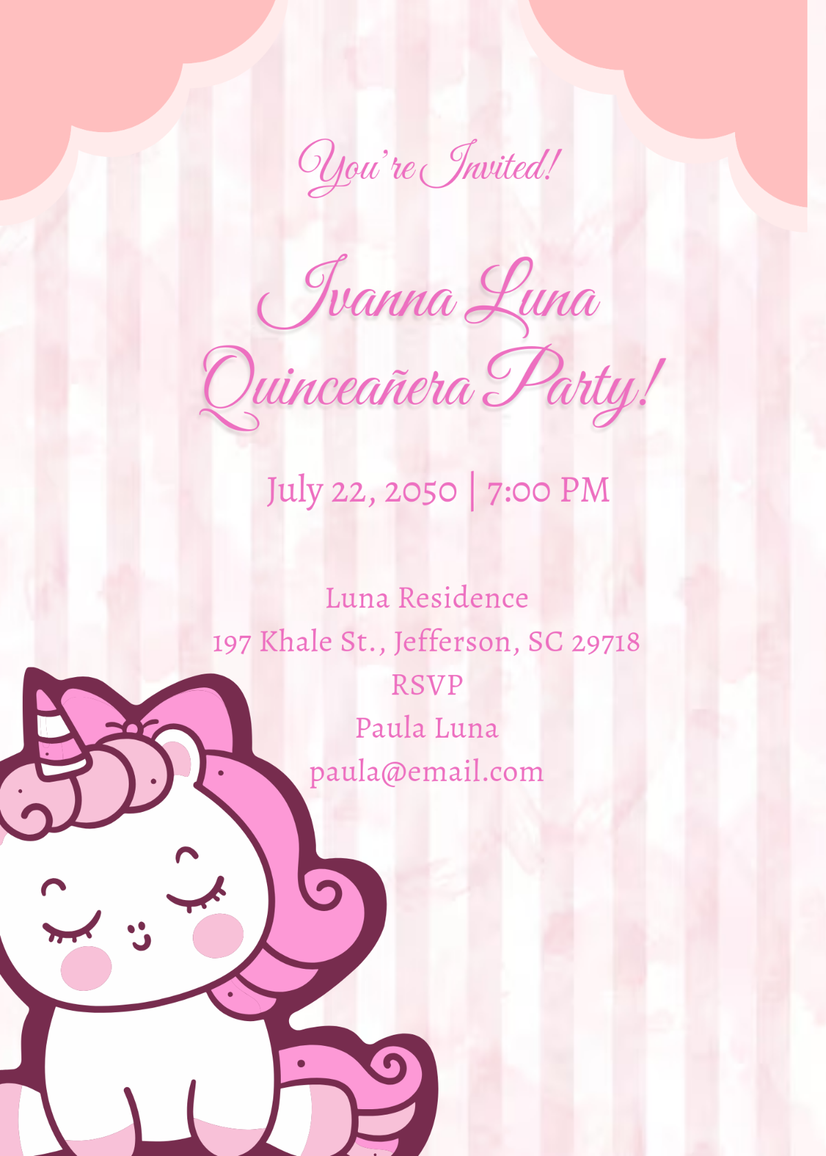 Unicorn Quinceañera Invitation Template - Edit Online & Download