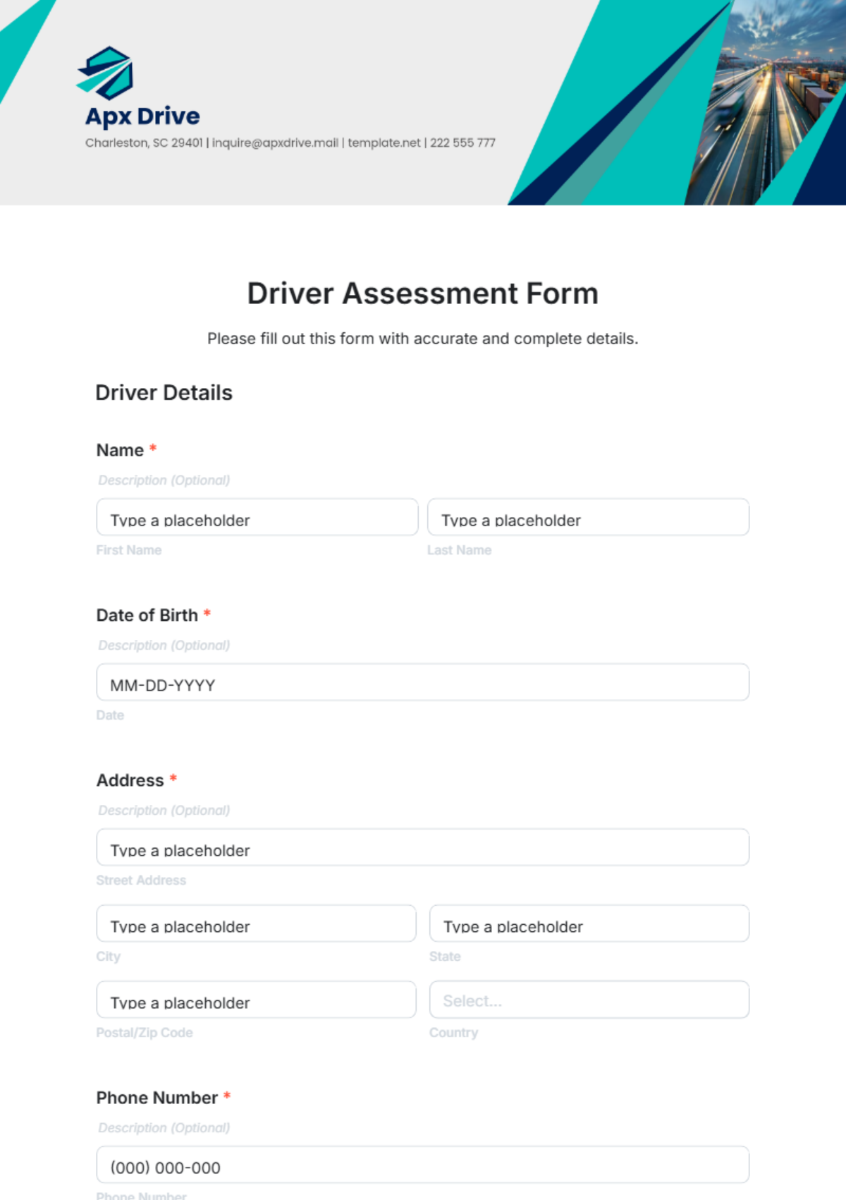 Driver Assessment Form Template - Edit Online & Download