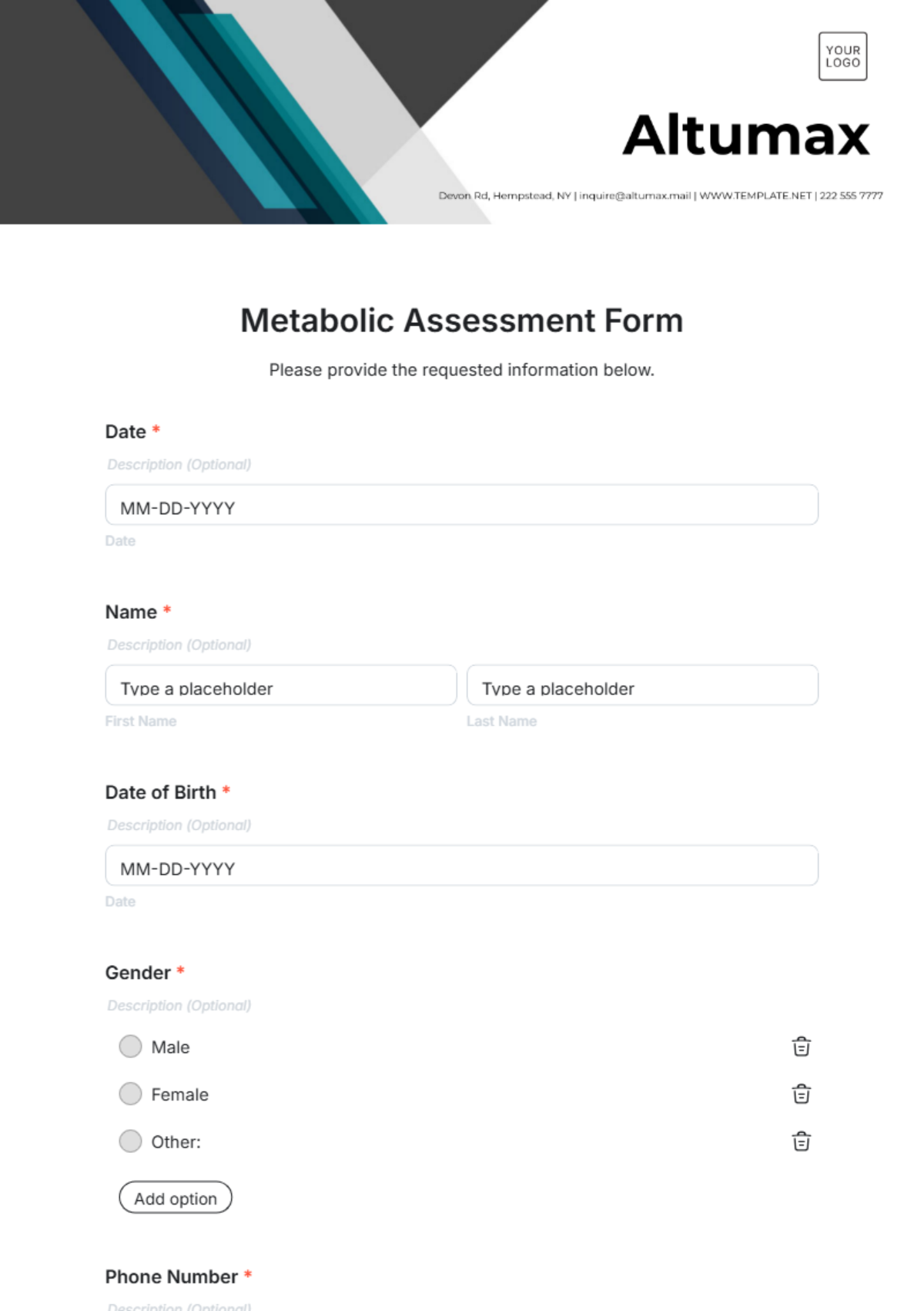 Metabolic Assessment Form Template - Edit Online & Download