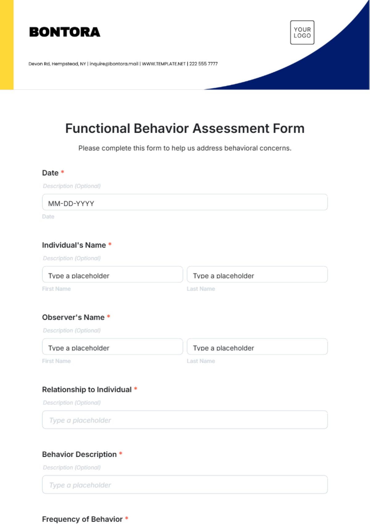 Functional Behavior Assessment Form Template - Edit Online & Download