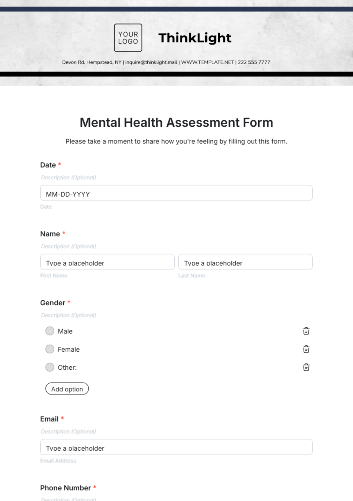 Mental Health Assessment Form Template - Edit Online & Download