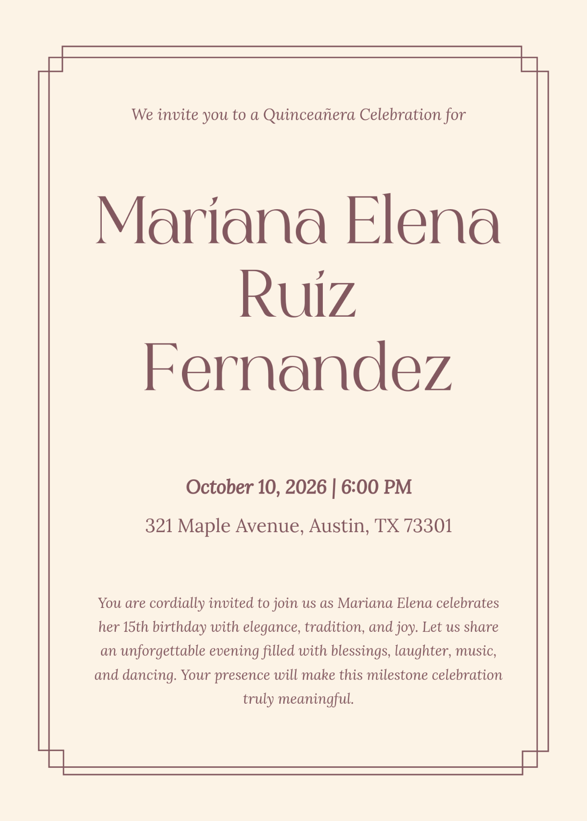 Free Blank Quinceañera Invitation Template to Edit Online