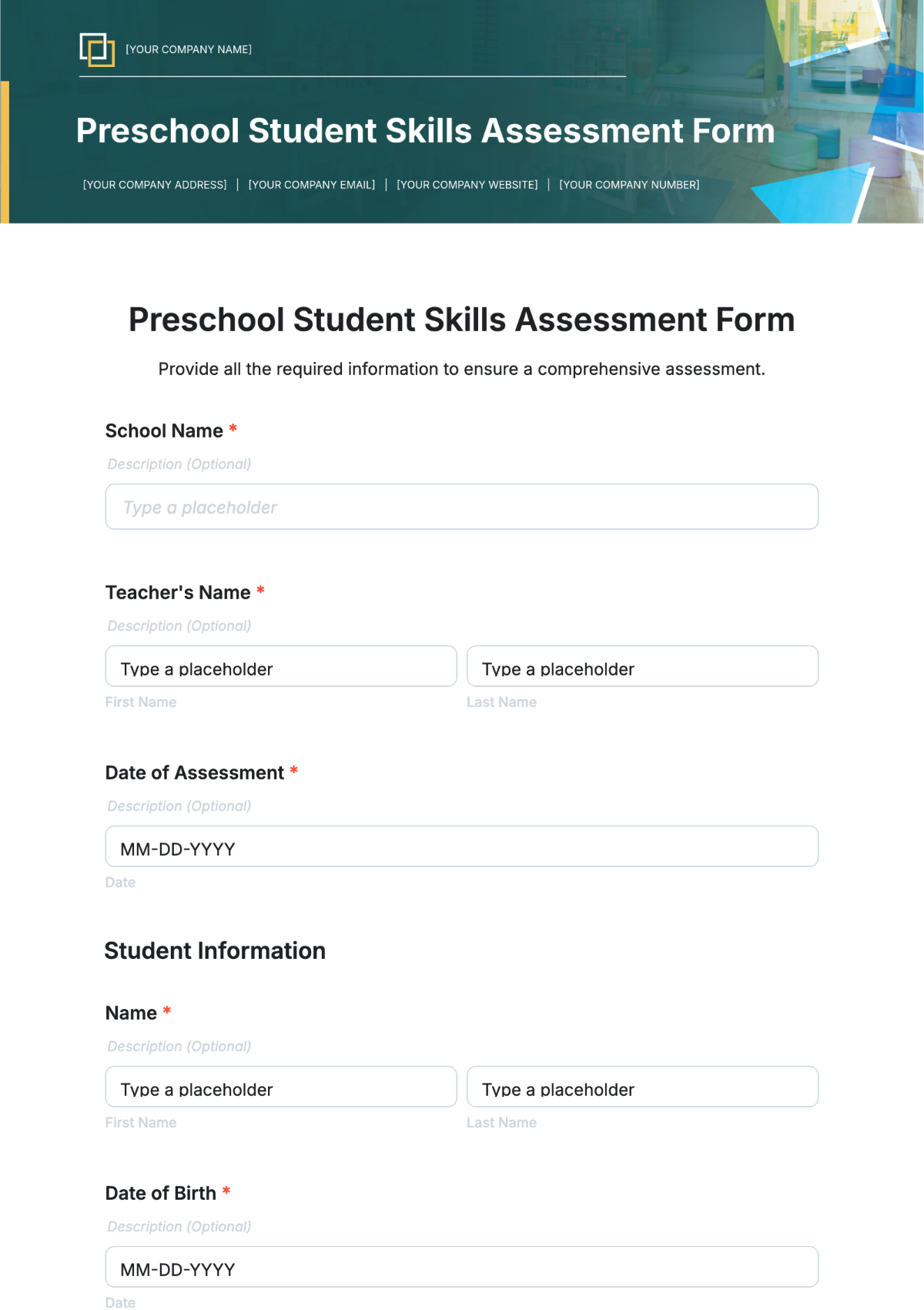 Preschool Student Skills Assessment Form Template - Edit Online & Download