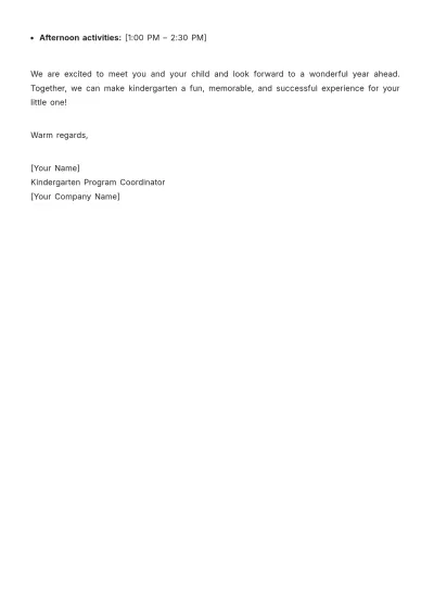 Free Kindergarten Parent Welcome Letter Template to Edit Online