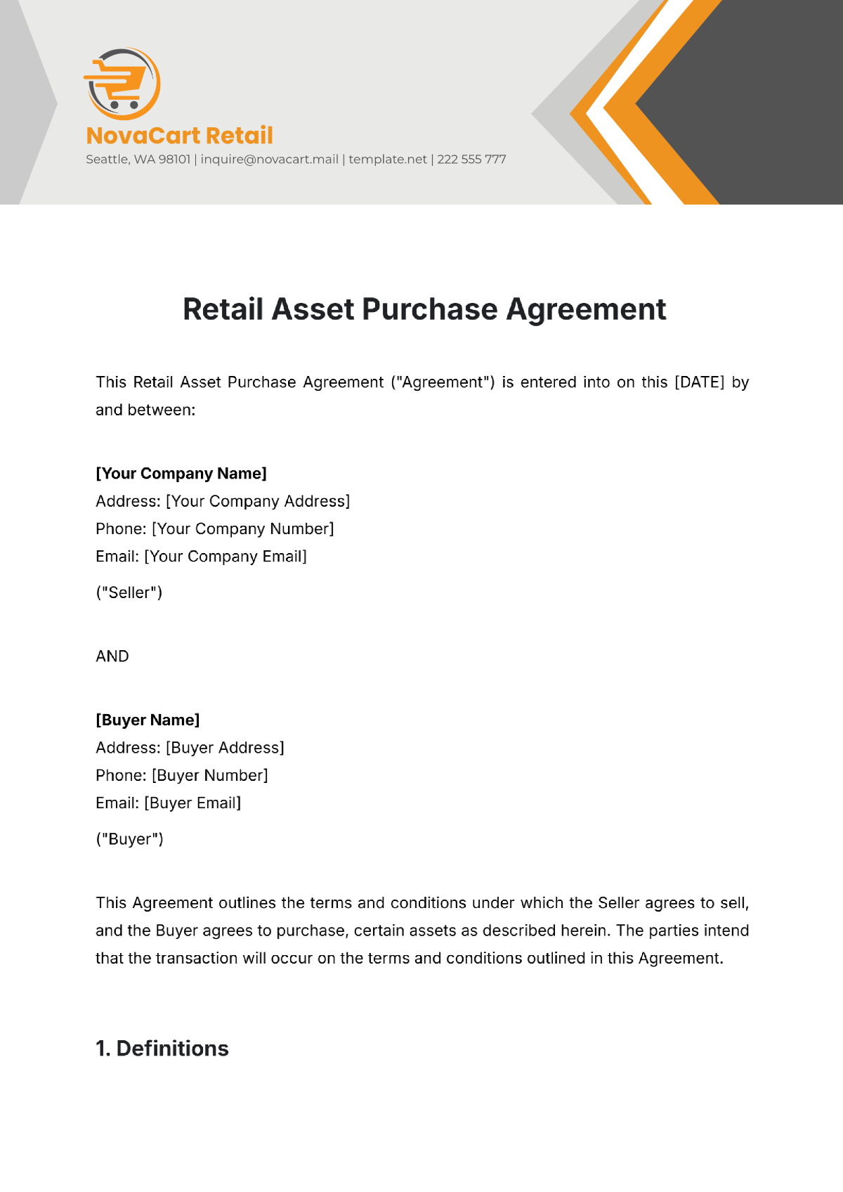 Retail Asset Purchase Agreement Template - Edit Online & Download