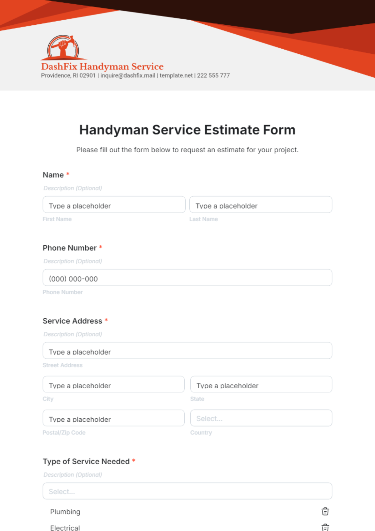 Handyman Service Estimate Form Template - Edit Online & Download