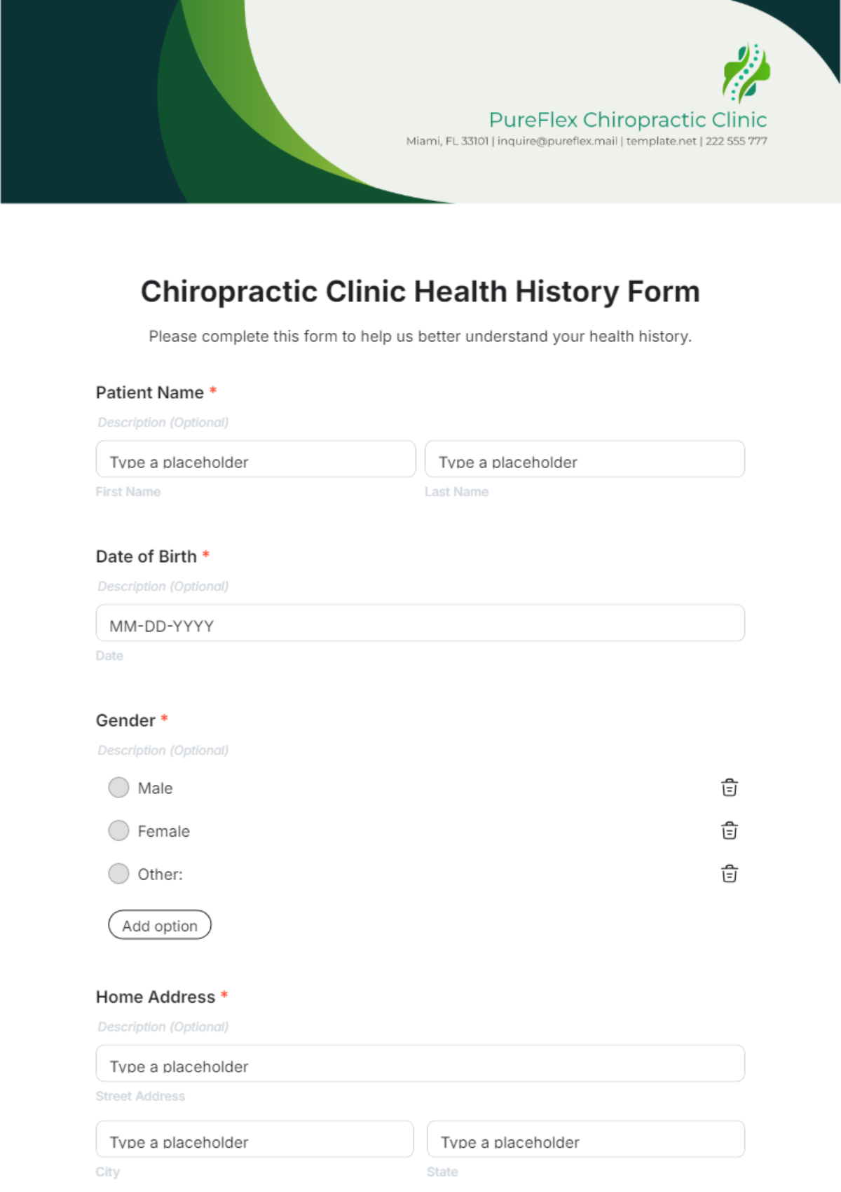 Chiropractic Clinic Health History Form Template - Edit Online & Download