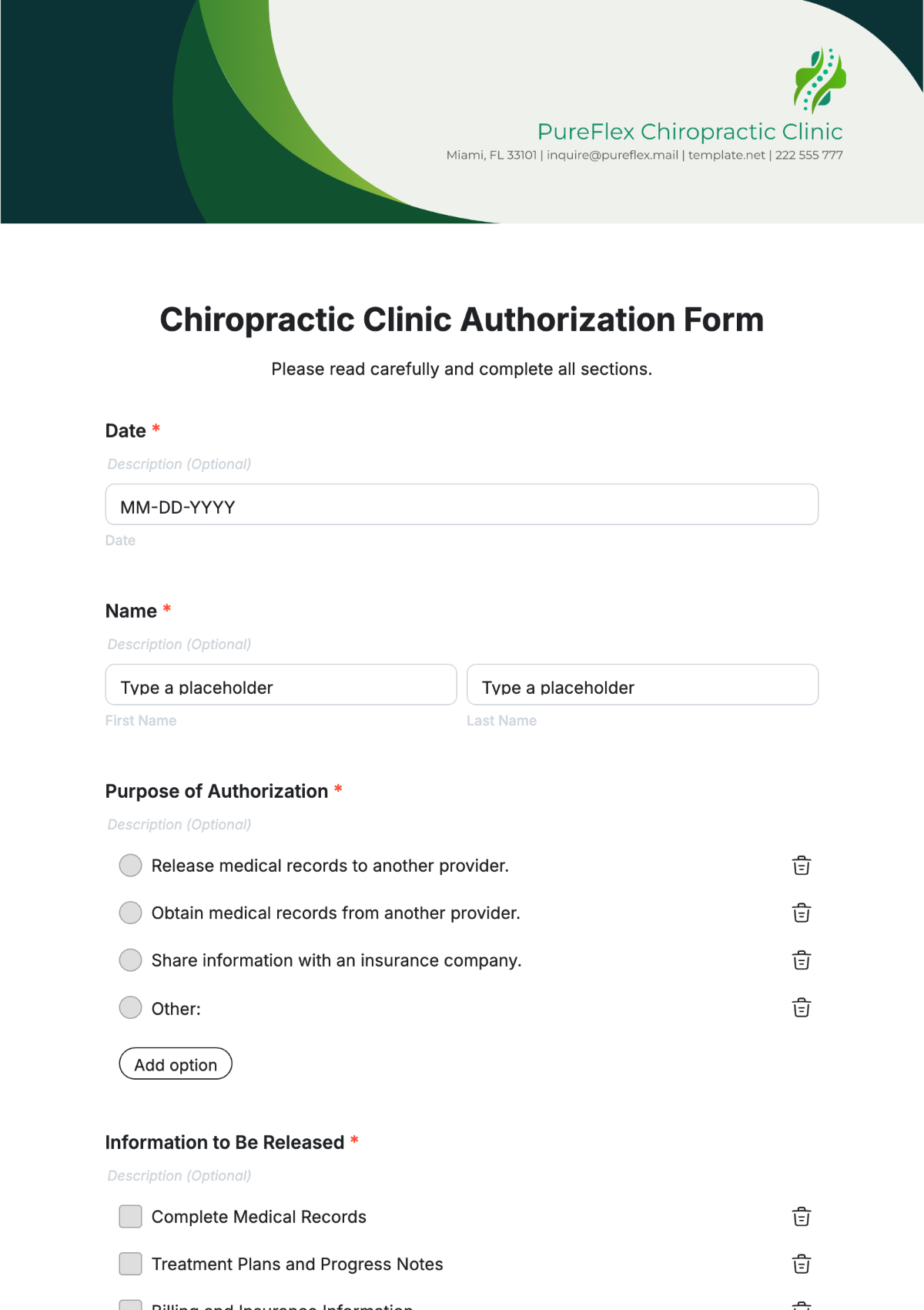 Chiropractic Clinic Authorization Form Template - Edit Online & Download