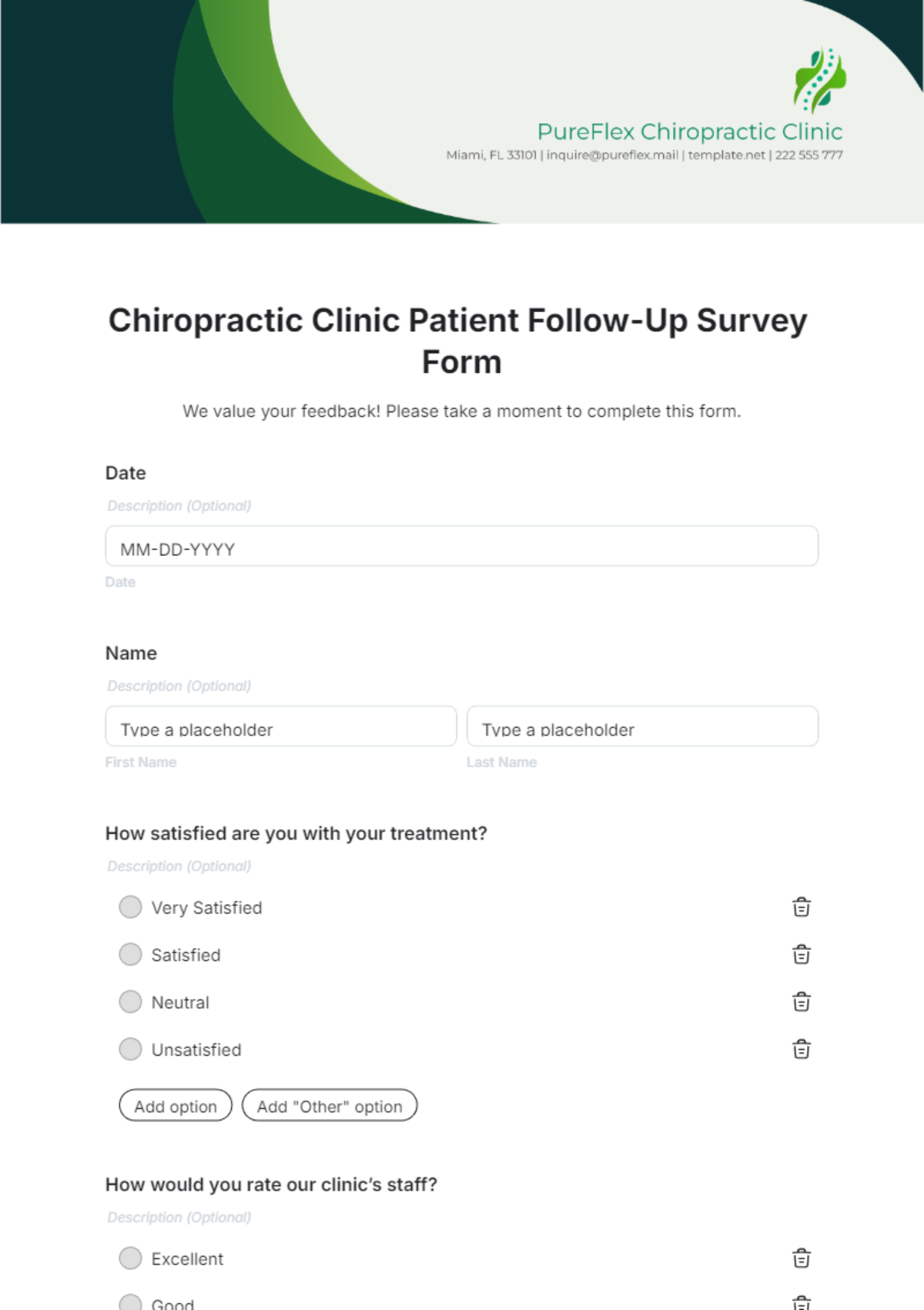 Chiropractic Clinic Patient Follow-Up Survey Form Template - Edit Online & Download