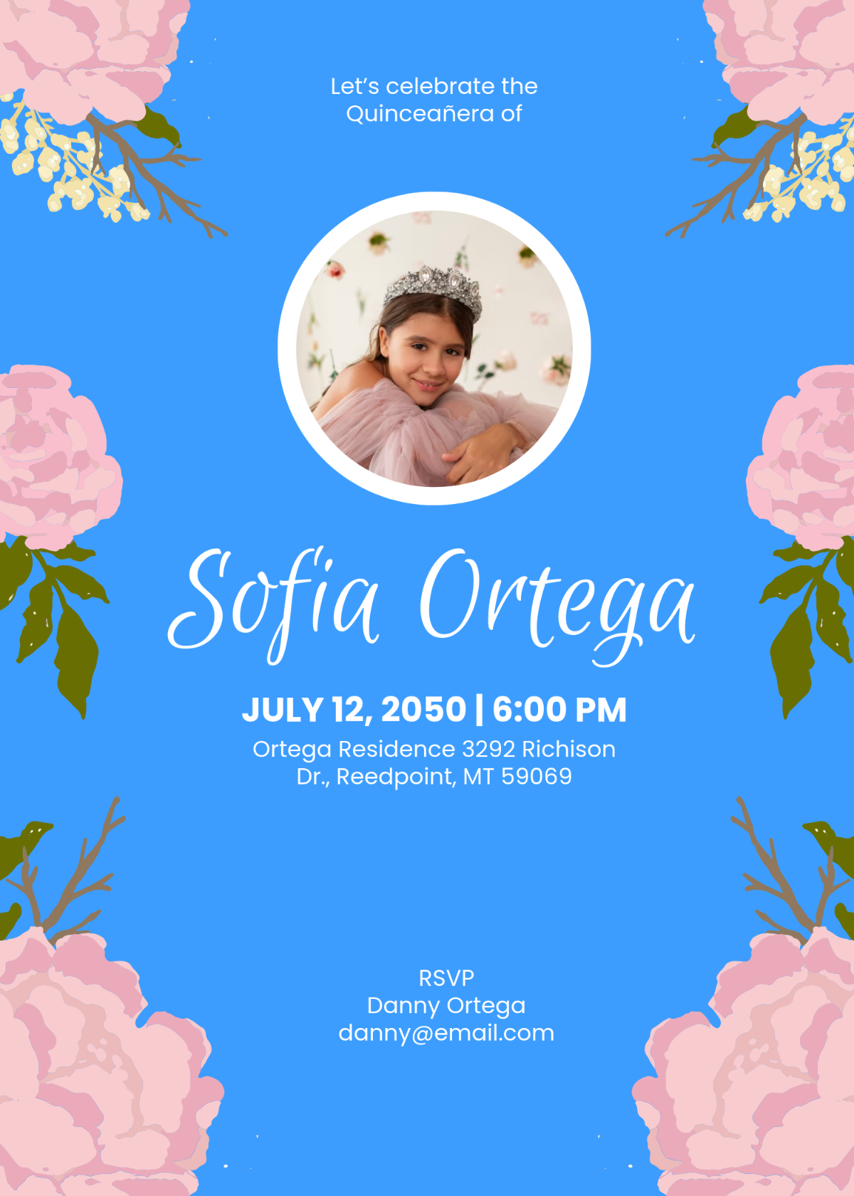 Blue Quinceanera Invitation Template - Edit Online & Download