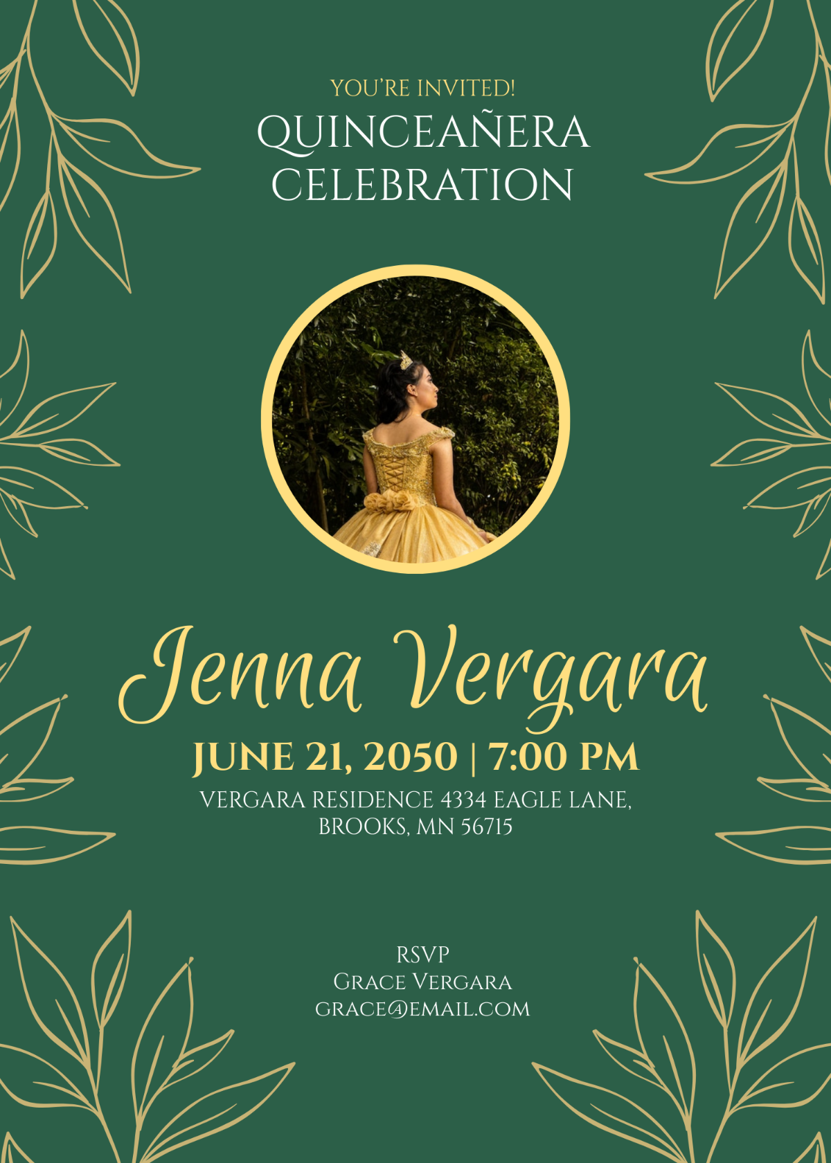 Emerald Green Quinceanera Invitation Template - Edit Online & Download