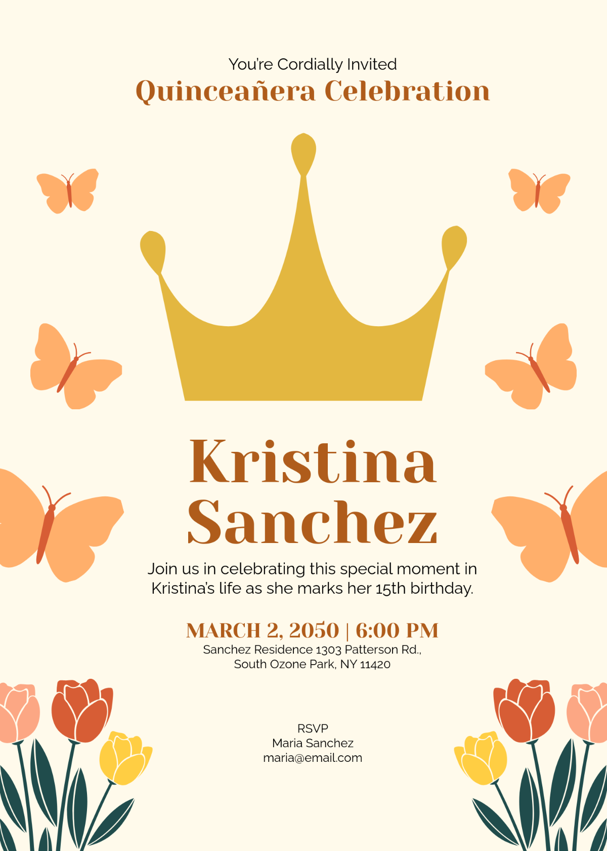 Gold Tiara Quinceanera Invitation Template - Edit Online & Download