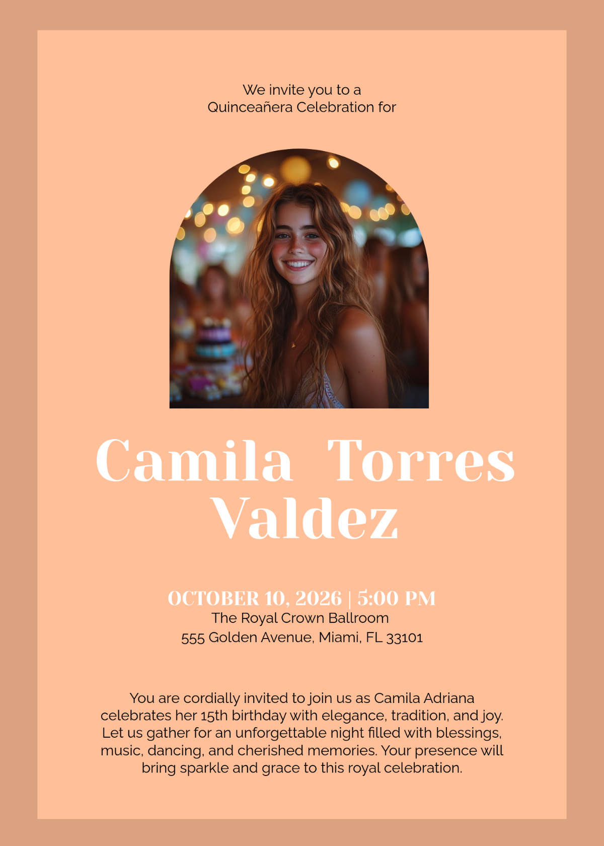 Free Gold Tiara Quinceañera Invitation Template to Edit Online