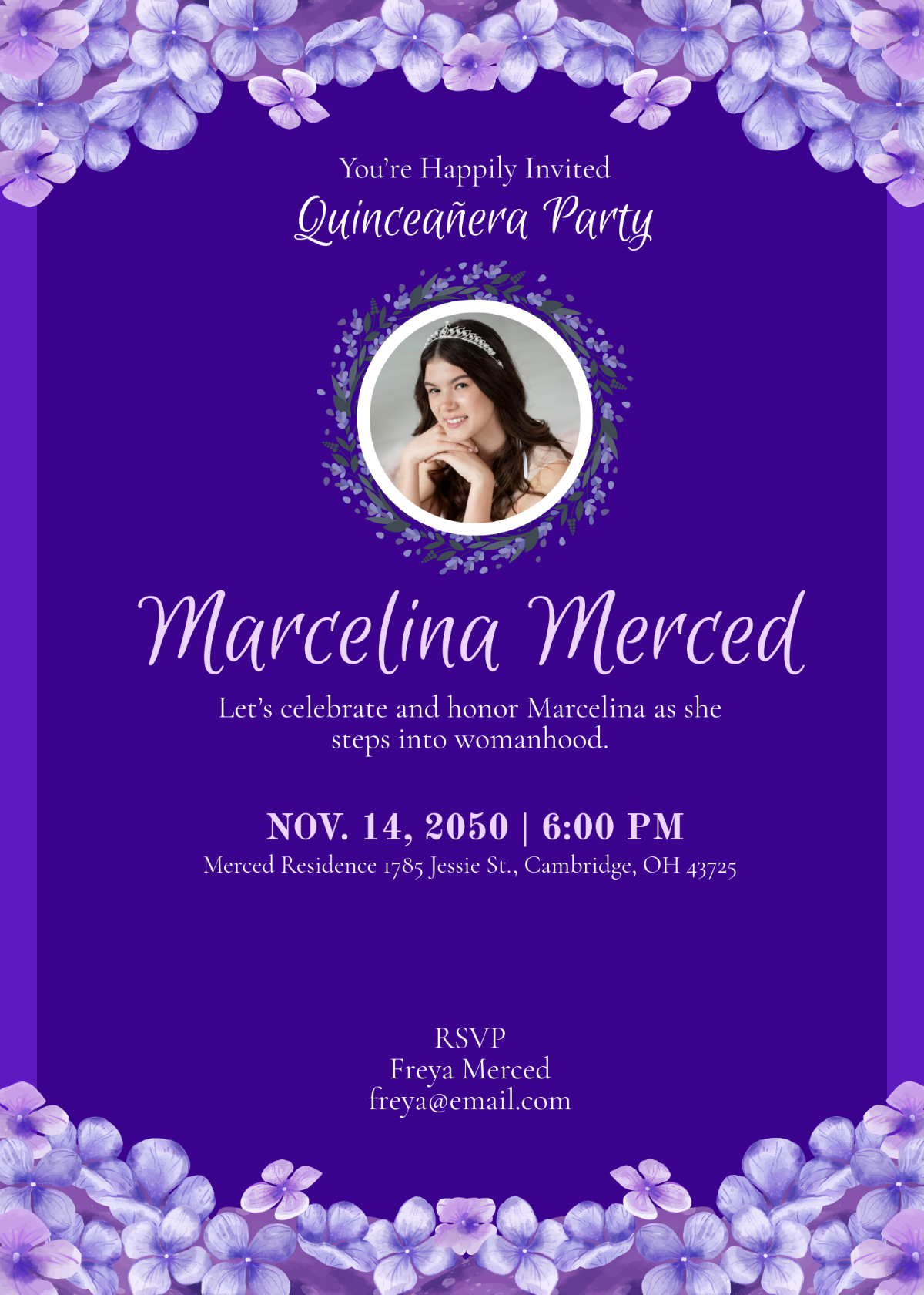 Lavender Quinceanera Invitation Template - Edit Online & Download