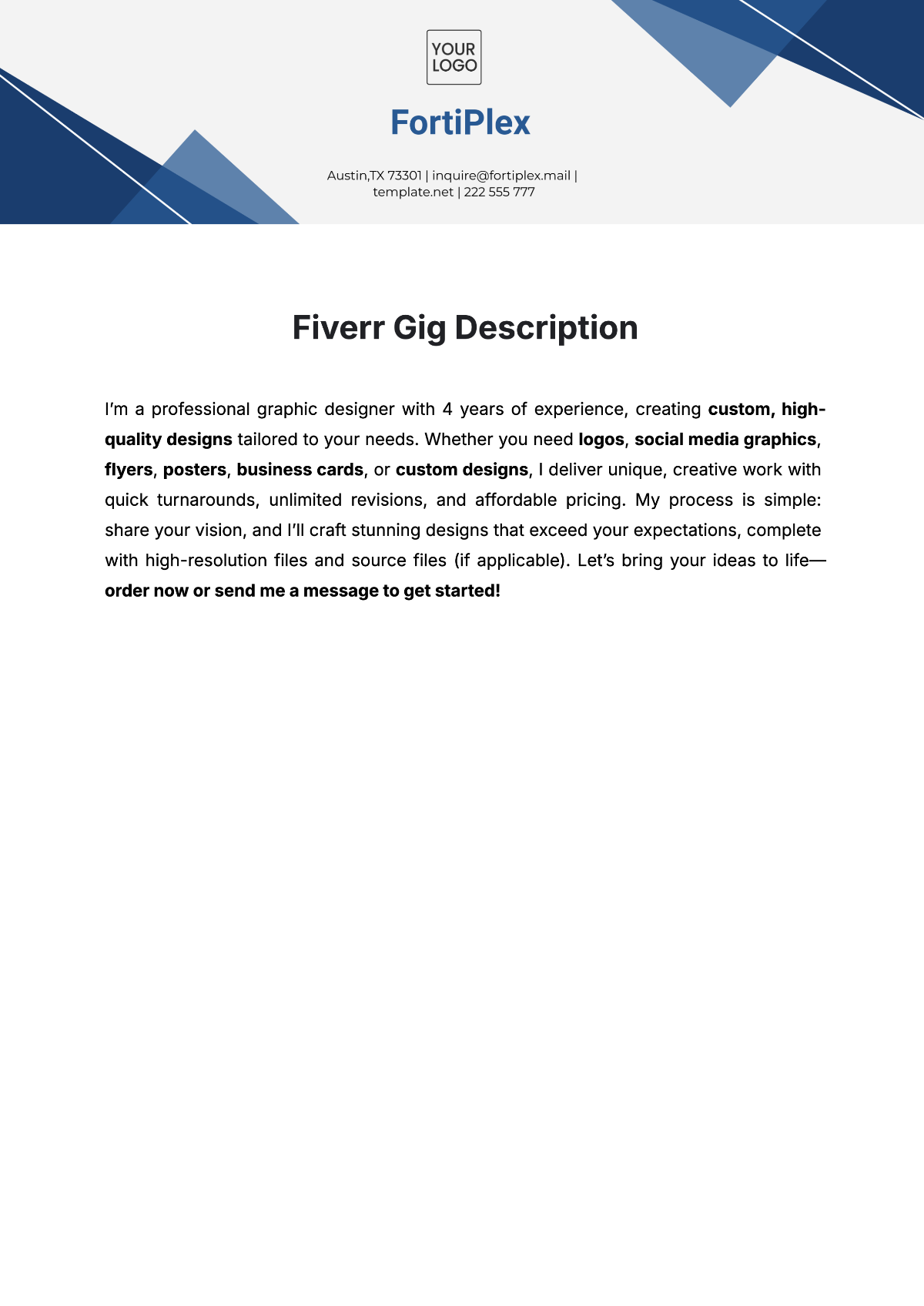 Fiverr Gig Description Template - Edit Online & Download