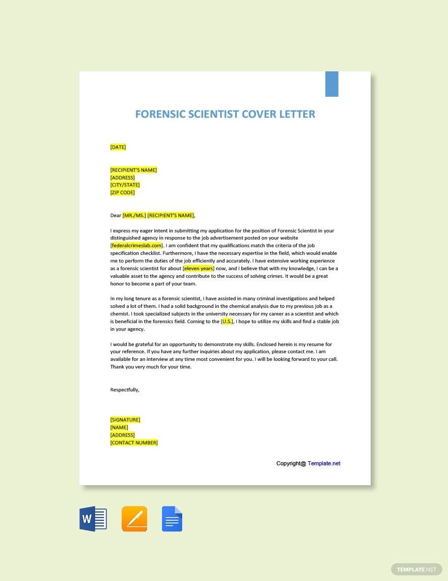 Forensic Scientist Cover Letter