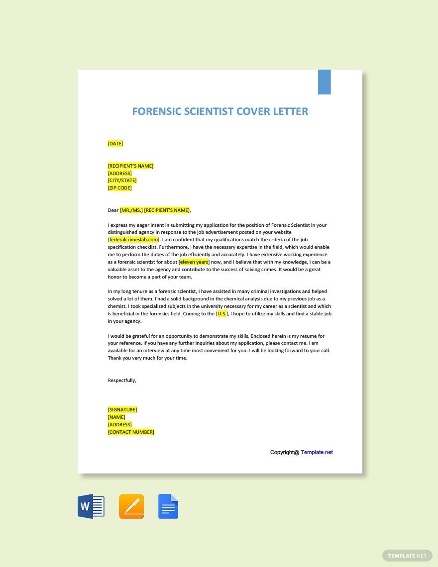 Free Clinical Laboratory Scientist Cover Letter Template - Google Docs ...